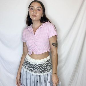 GINGER G Pink cropped collared top